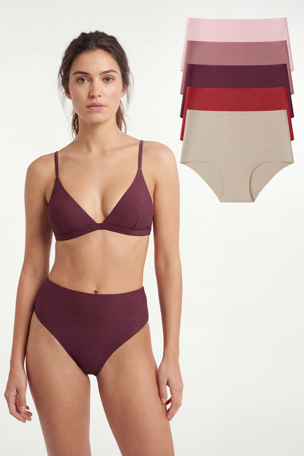 Pack of 5 Laser Cut Seamless High Waist Gathering Women's Panties - Premium Non-Marking Special Fabric