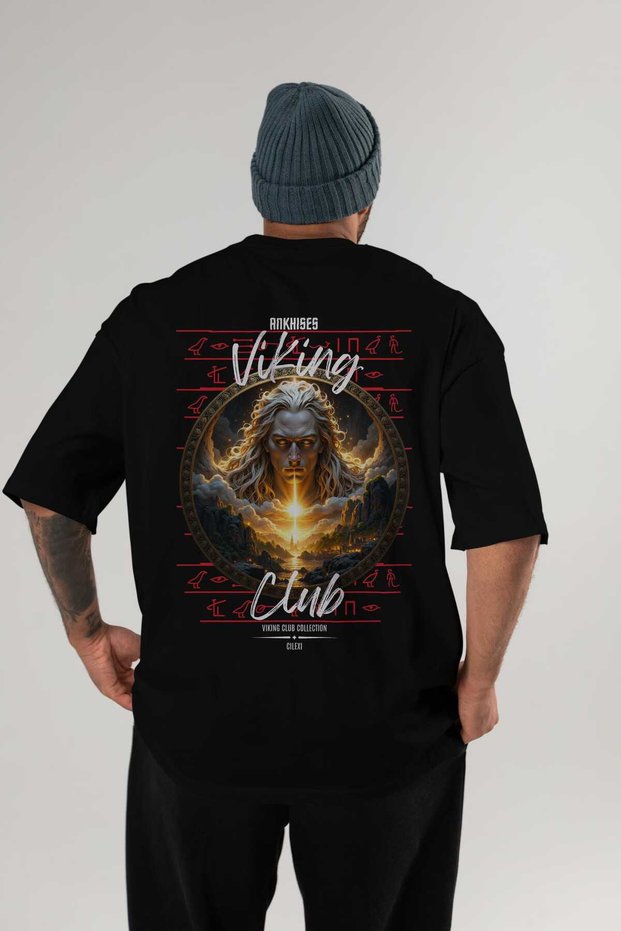 Viking Mythology 15 Back Printed Black Oversize T-Shirt Men Women Cotton Crewneck Tshirt