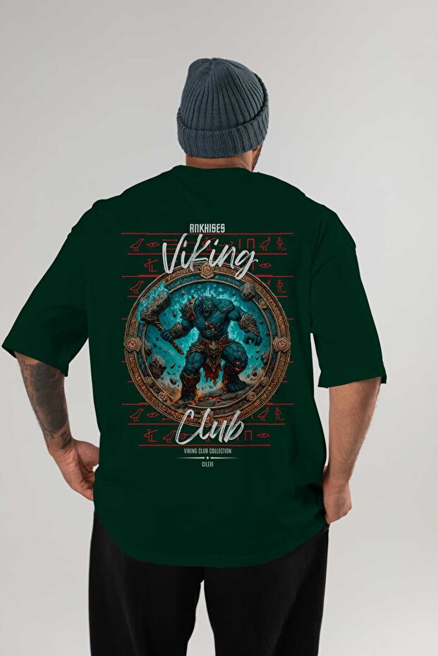 Hrungnir Back Printed Green Oversize T-Shirt Men Women Cotton Crew Neck T-Shirt