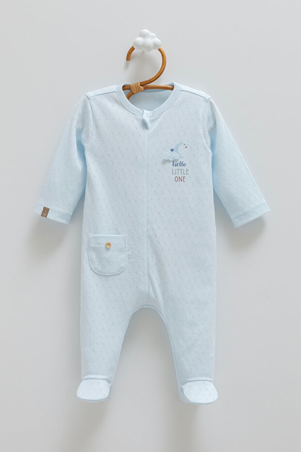 100% Cotton Baby Boy Overalls with Booties "Hello Little One" Embroidered Thin Fabric