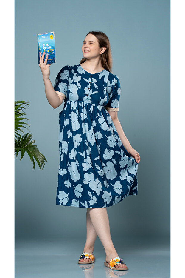 Kalamkari Floral Print Blue Feeding Top