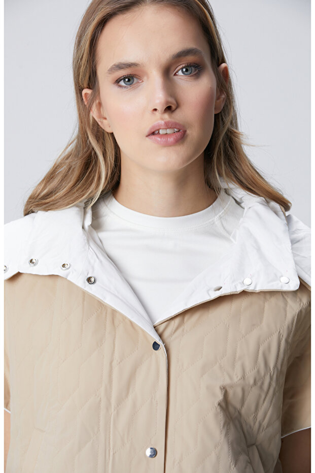 Bej Kapitone Casual Yelek - 2