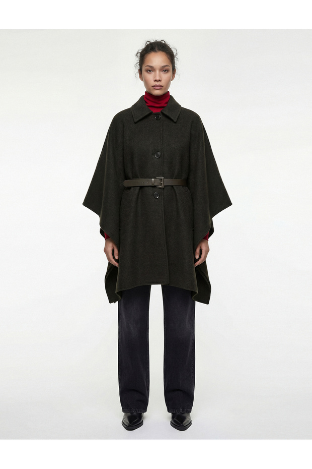Oversized Cape Coat with Belt and Cashmere