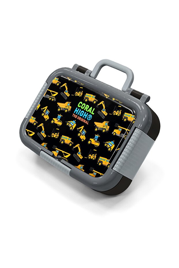 Kids Black Construction Equipment Patterned Stainless Steel Lunch Box 39225
