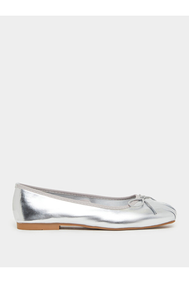 Silver Bow Detail Flat Ballerinas