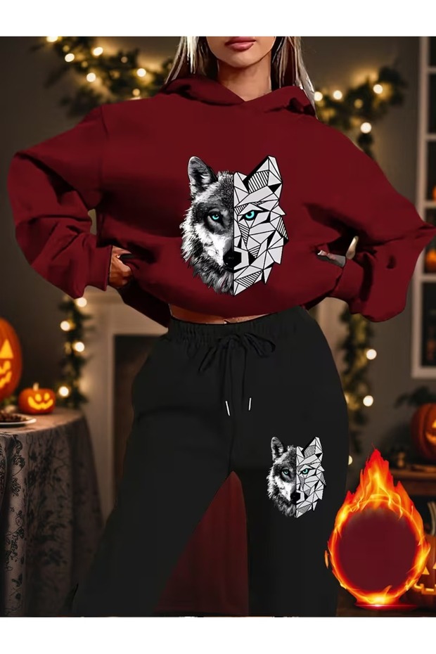 Women's Printed Sweatshirt - Sweatpants 2-Piece Set Oversized Fit 3 Yarns 71