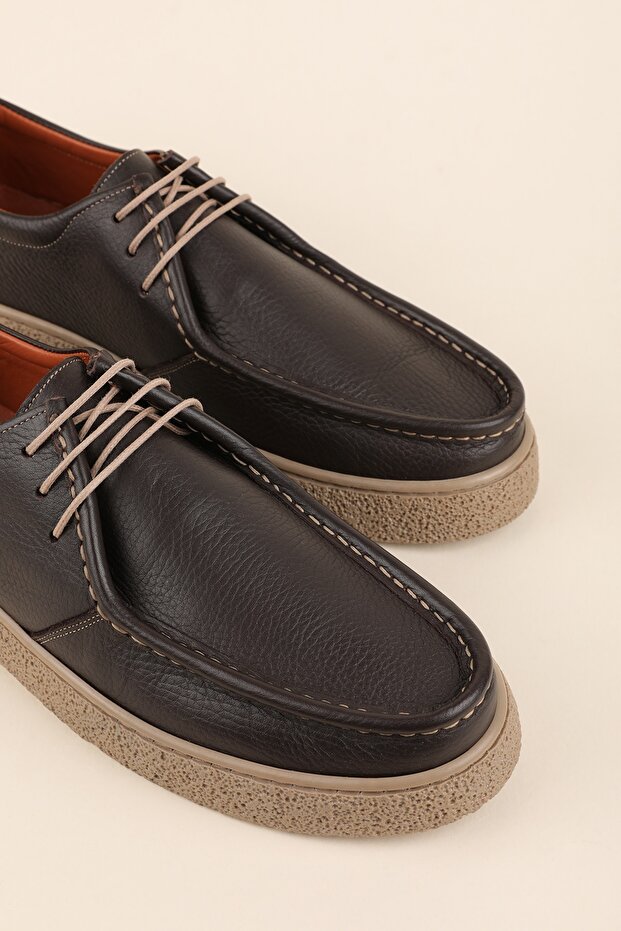 Men's Genuine Leather Casual Derby Shoes (Moc-Toe) Cz.102 Brown