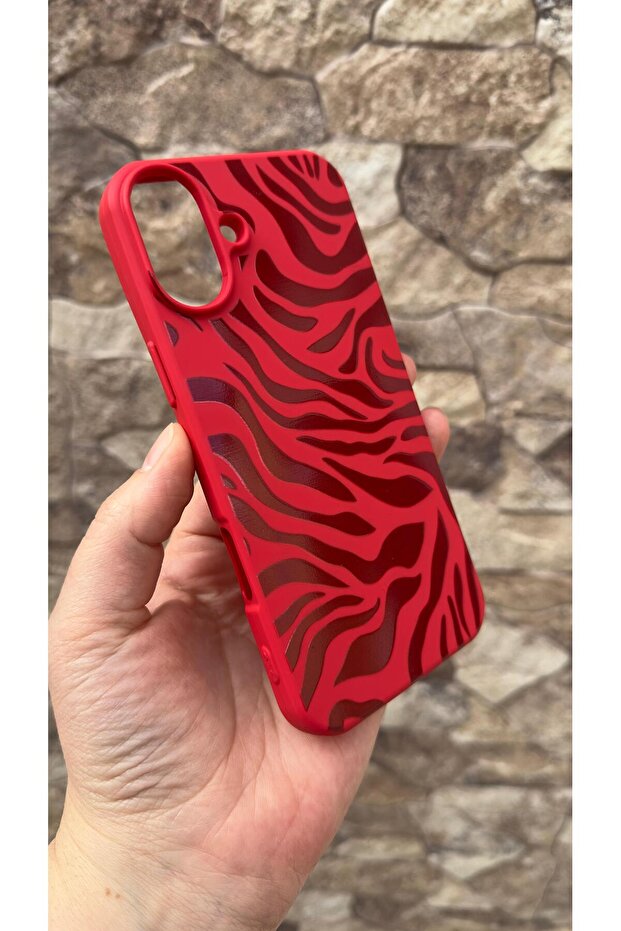 حافظة مطاطية كلاسيكية من السيليكون بنمط الحمار الوحشي الأحمر متوافقة مع iPhone 16 Plus، ممتصة للصدمات وواقية. - 4