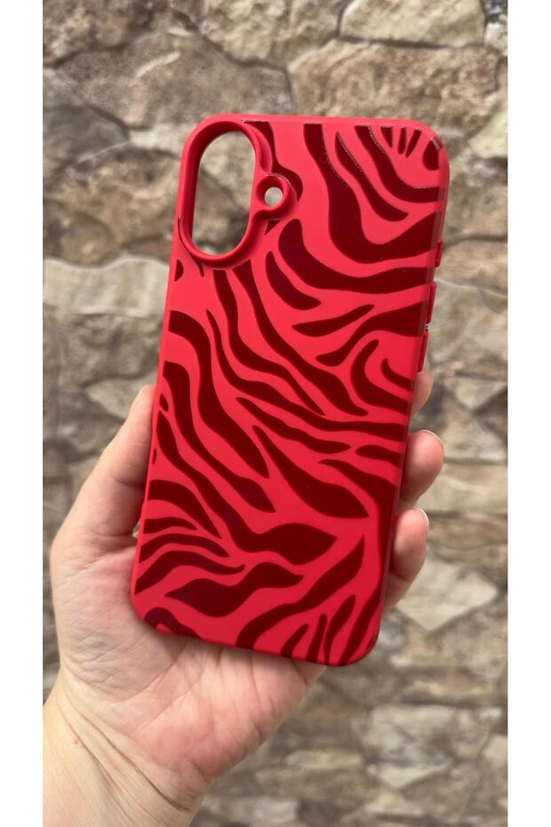 حافظة مطاطية كلاسيكية من السيليكون بنمط الحمار الوحشي الأحمر متوافقة مع iPhone 16 Plus، ممتصة للصدمات وواقية. - 3