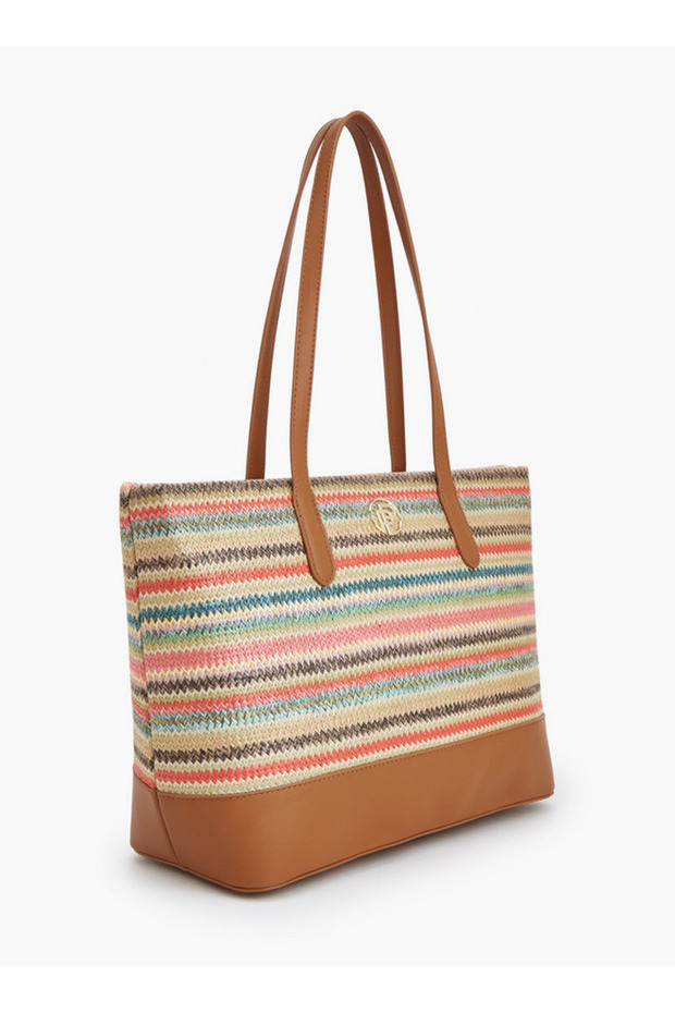 Striped Tote Bag with Zip Closure - 2