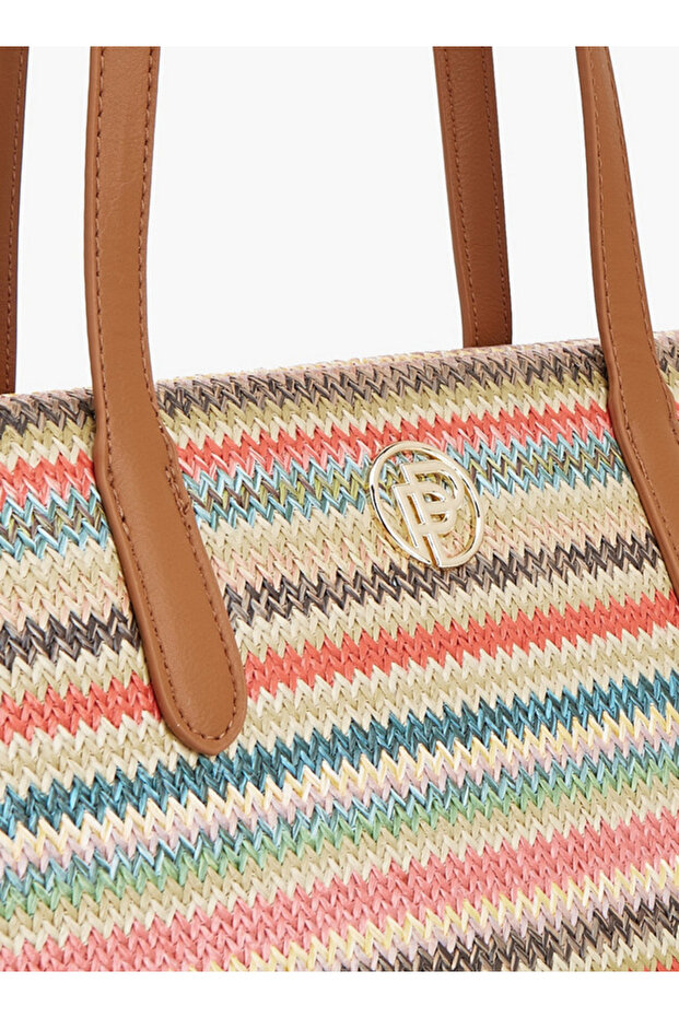 Striped Tote Bag with Zip Closure - 3