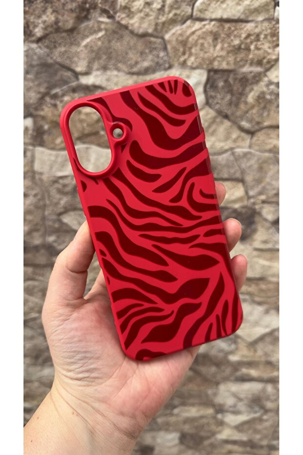 حافظة مطاطية كلاسيكية من السيليكون بنمط الحمار الوحشي الأحمر متوافقة مع iPhone 16 Plus، ممتصة للصدمات وواقية. - 1