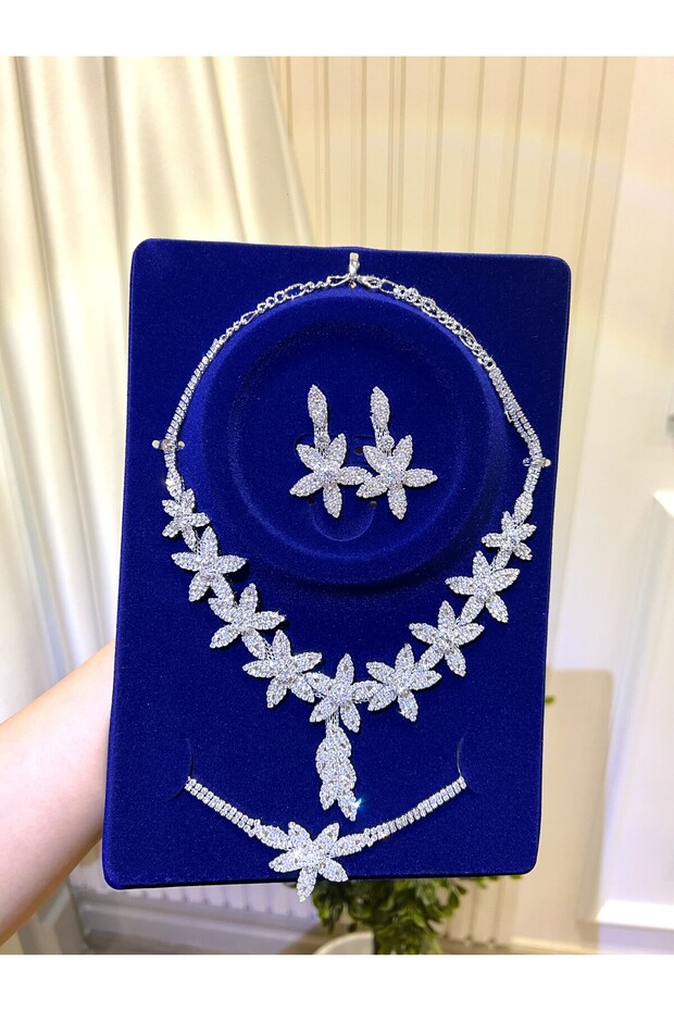 Crystal Stone Design Leaf Model Quality Plated Bridal Jewelry Set D-3 Tky0668