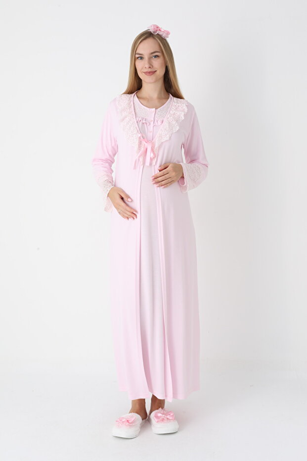 Maternity Nightgown Long Sleeve Lace Collar Breastfeeding Feature m L XL XXL 3XL 4XL