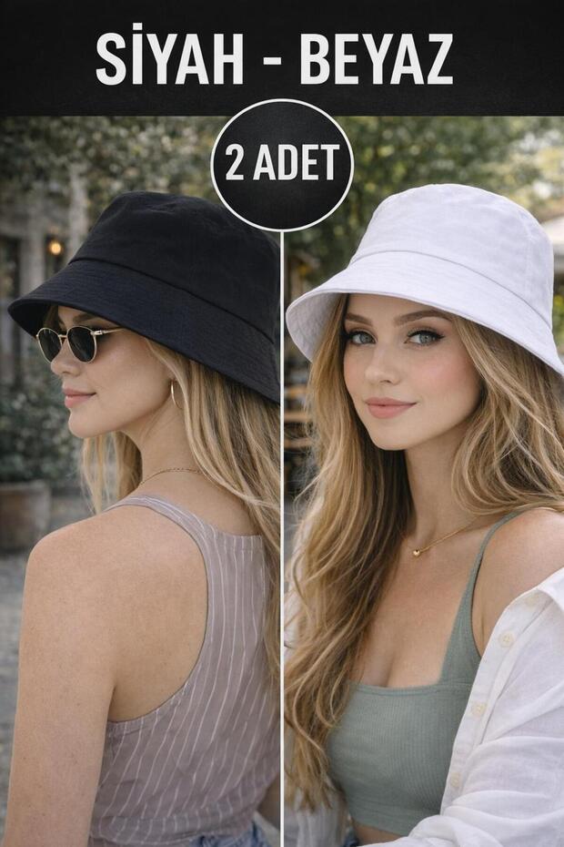Women's Set of 2 Black and White Bucket Hats, Bucket Hats, Trendy Summer Casual Hats