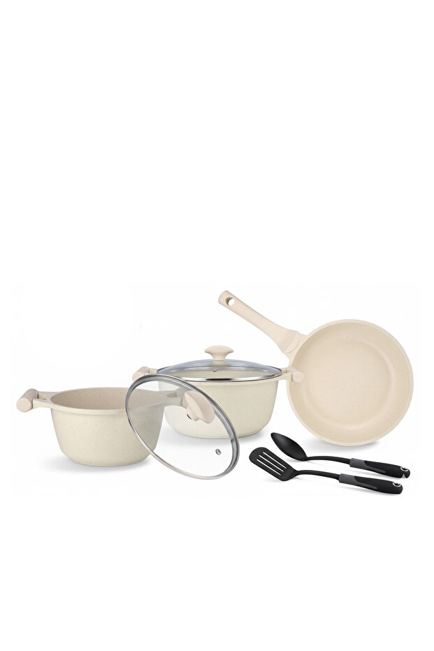 Essentials 7-Piece Off-White Granite Cookware Set | Non-Stick Pots and Pans Set | PR80971