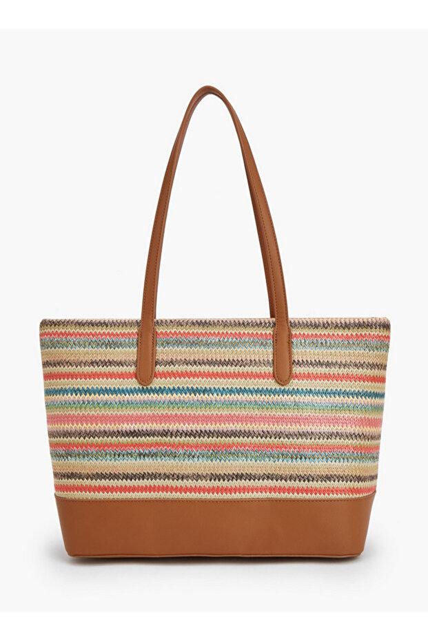 Striped Tote Bag with Zip Closure - 4