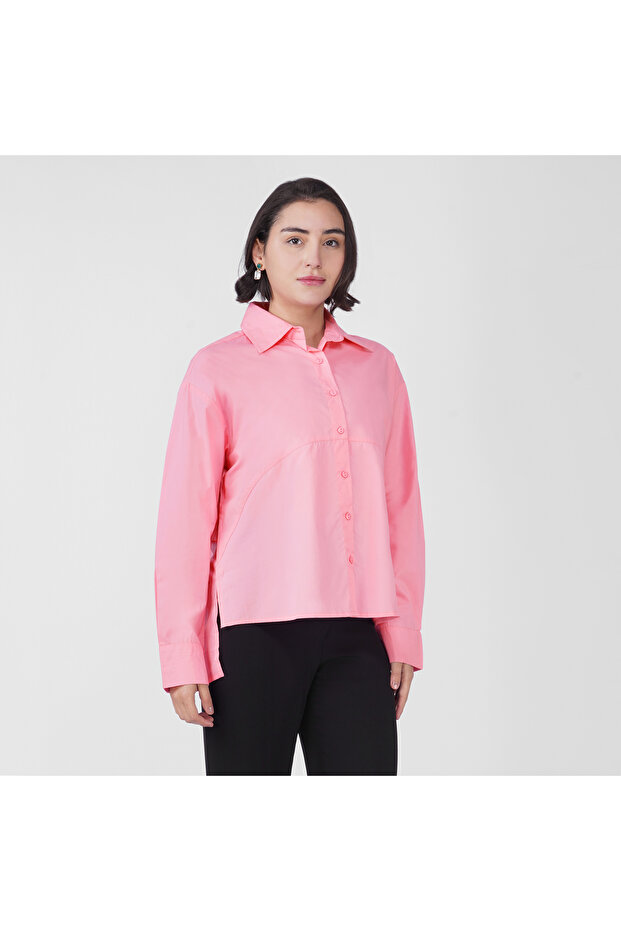 Pink Cotton Poplin High-Low Shirt