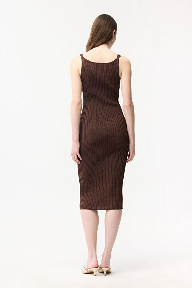 Simli Uzun Triko Elbıse - 5