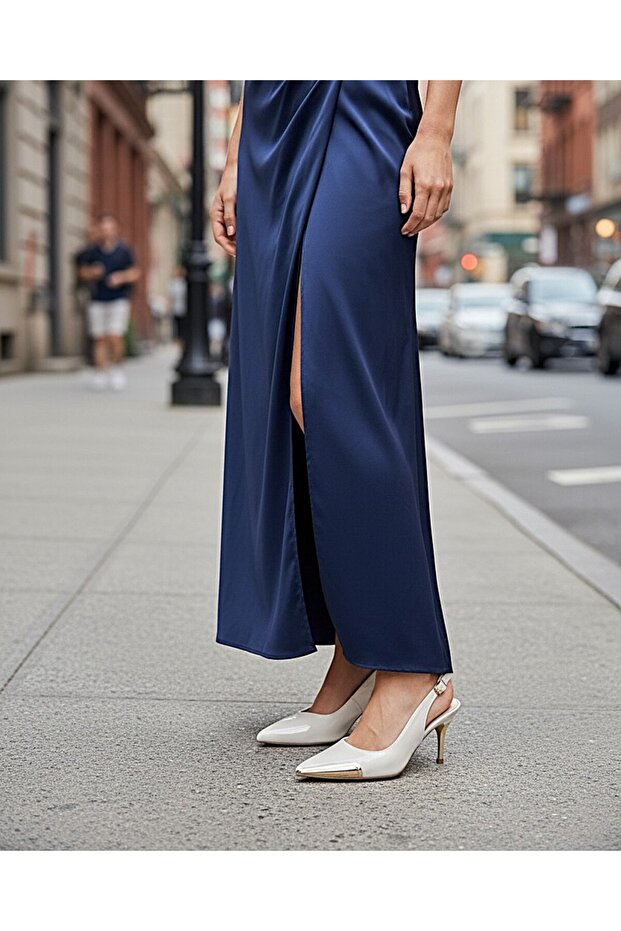6cm Thin Heels, Closed Front, Open Back, Satin Look, Microfiber Women's Evening Dress Shoes
