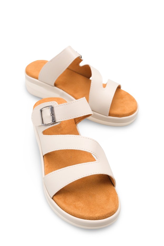 Women's Beige Cross-Strapped Orthopedic Soft Sole Anatomical Comfortable Daily Slippers
