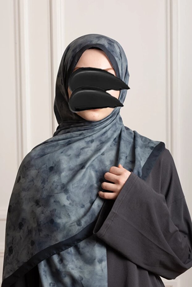 Uzak Bahçe Patterned Soft Shawl - Blue - 3