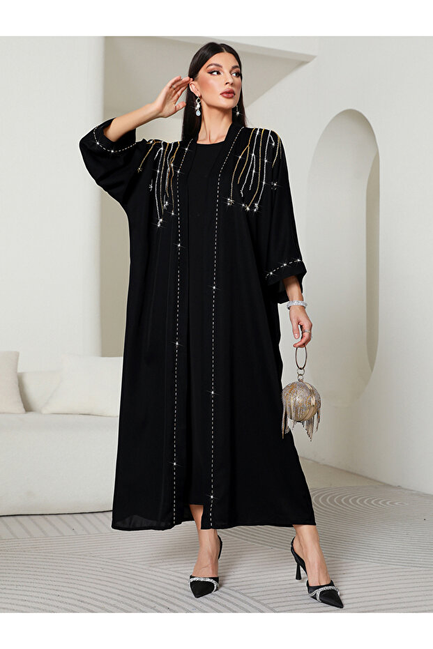 Women Embellished Abaya and Maxi Dress Modest Set