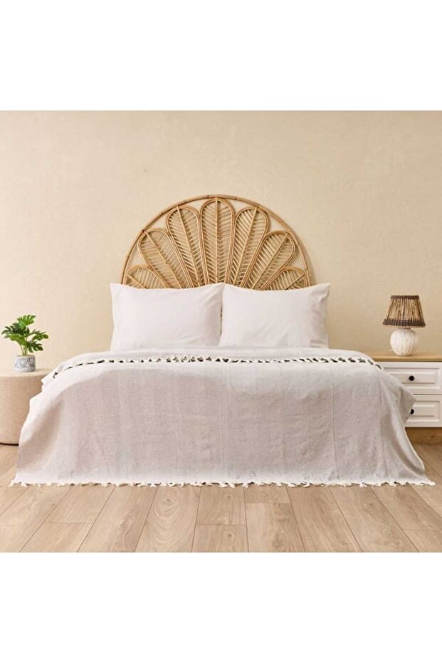 Soft Econo Double Bedspread - Gray / Ecru - 200X220 cm