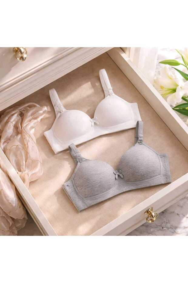 Training Bra Without Underwire First Bra White-Grey 2-Piece