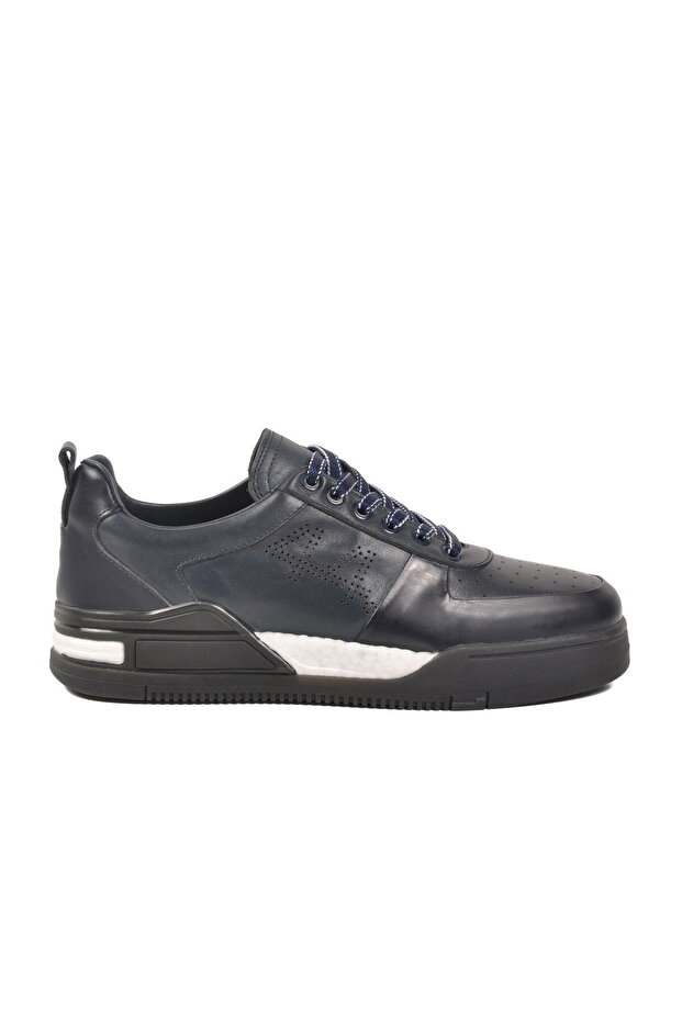 Navy Blue Genuine Leather Men's Casual Shoes 152-20207-2 m