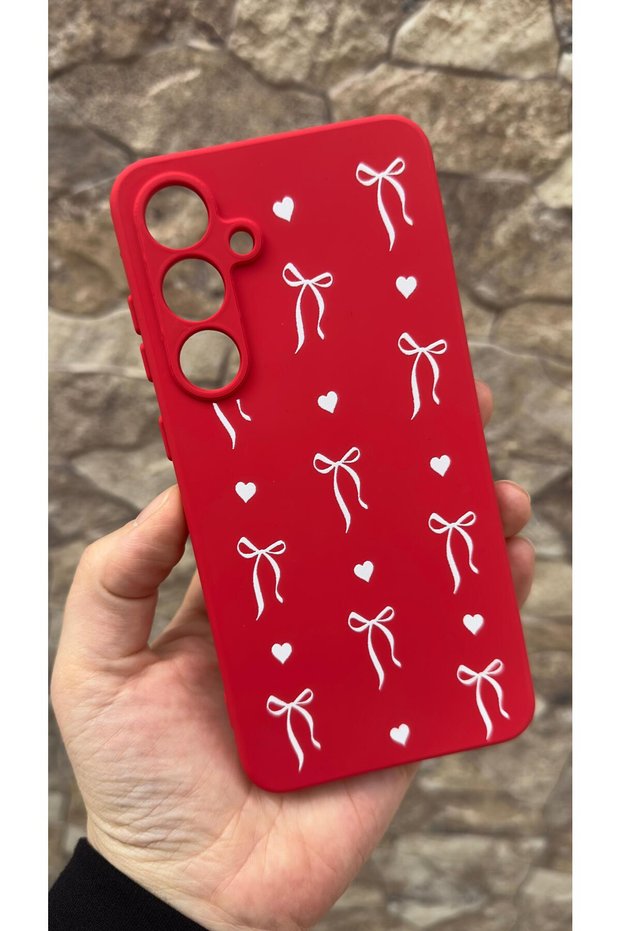 Samsung Galaxy A16 Compatible Heart Bow Patterned Silicone Shock-Absorbing Classic Protective Rubber Case