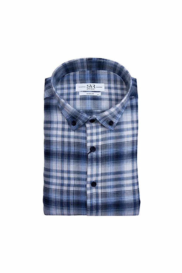 قميص لاعب الخشب مريح بنمط منقوش من القطن بالكامل مع جيوب
