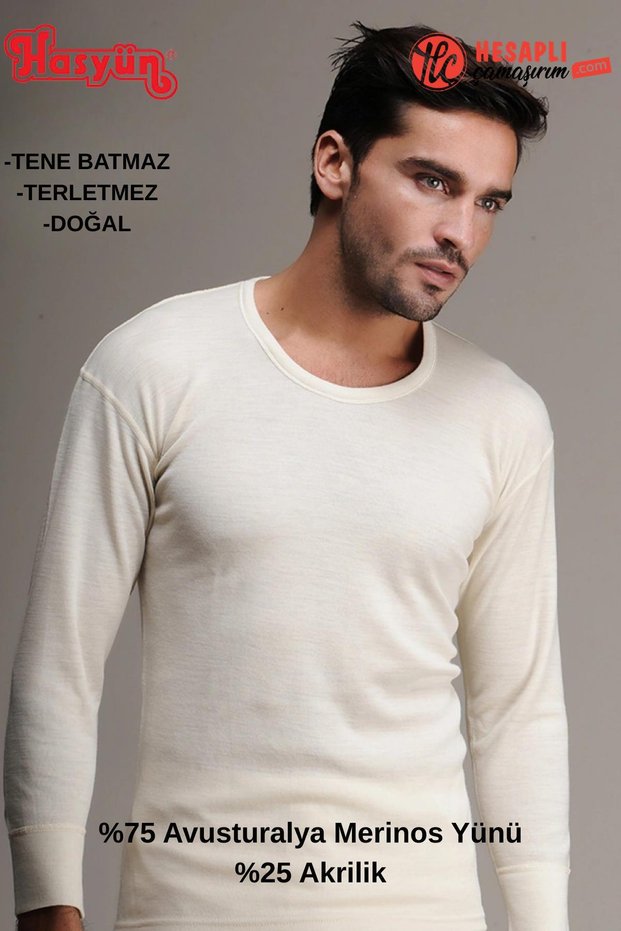 Men's 75% Merino Wool Heat-Retaining Anti-Sweat, Anti-Skinburn Long Sleeve Single Undershirt Underwear
