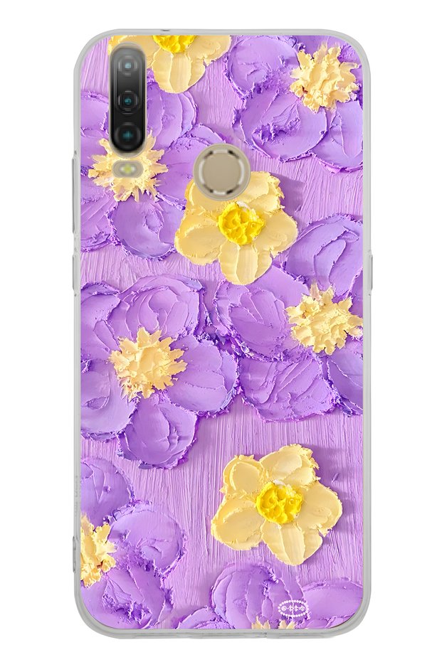 General Mobile Gm 10 Compatible Purple Yellow Flower Pattern Transparent Phone Case
