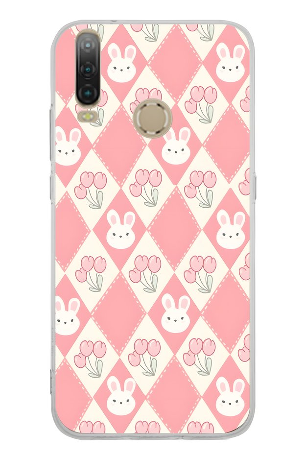 General Mobile Gm 10 Compatible Rabbit and Tulip Patterned Transparent Phone Case