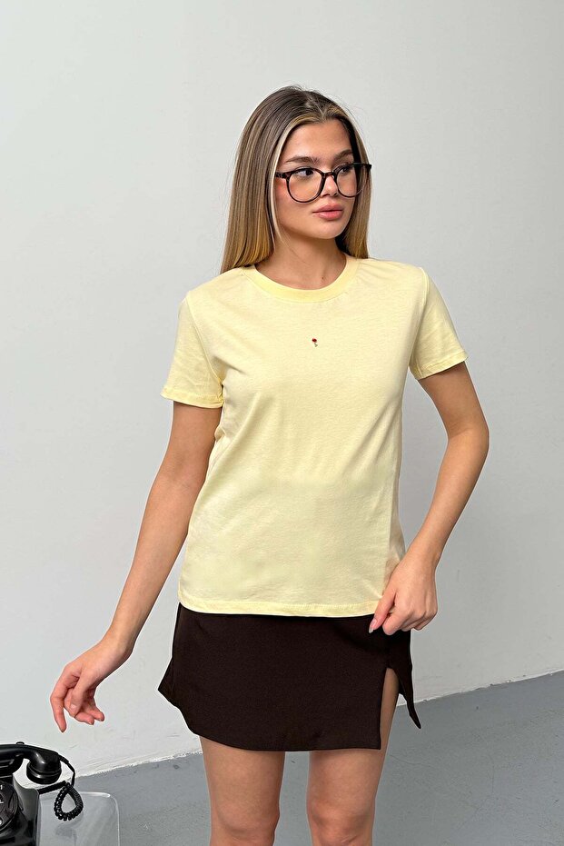 Women's 100% Cotton T-Shirt with Key Accessory Yellow - 26Y 26515