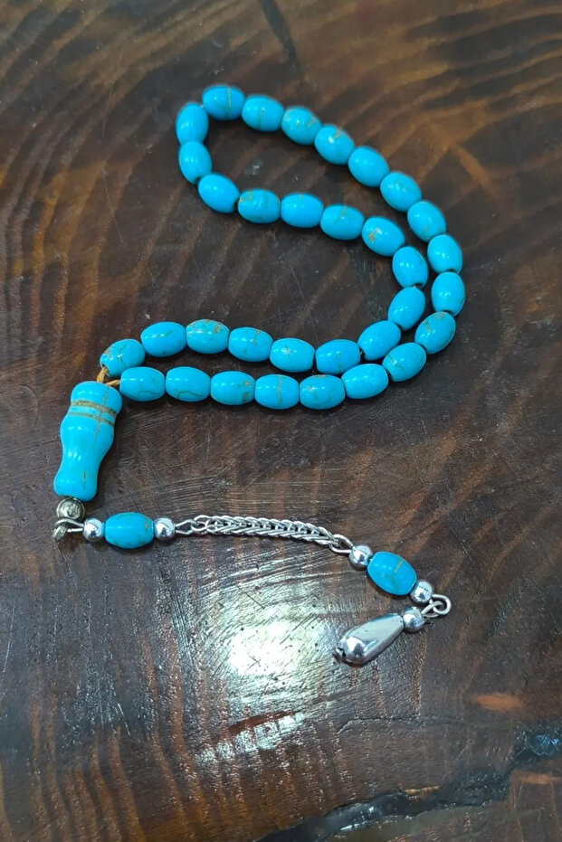 Original Veined Turquoise (Turquoise) Natural Stone Prayer Beads with Drop Tassels