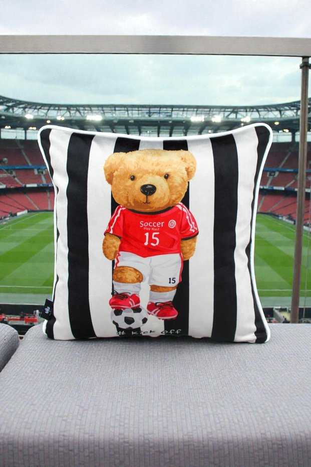 Cushion Cover 45X45 cm Teddy Bear Patterned – Babyface Fabric with White Piping and Hidden Zipper