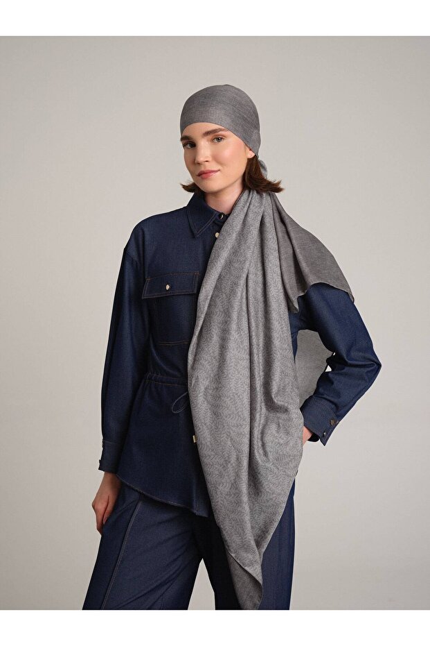 شال منقوش مزدوج الجوانب من بوغي - رمادي حجري - 5