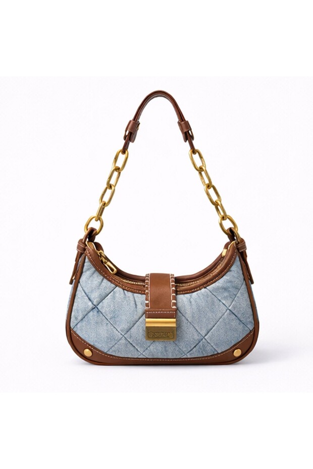 Bk34022 Women's Shoulder Bag with Denim Details and Chain Strap