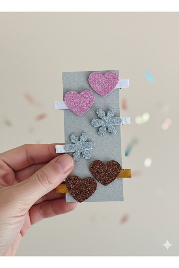 Girl's Buckle 6 Pieces Clip-On Heart and Snowflake