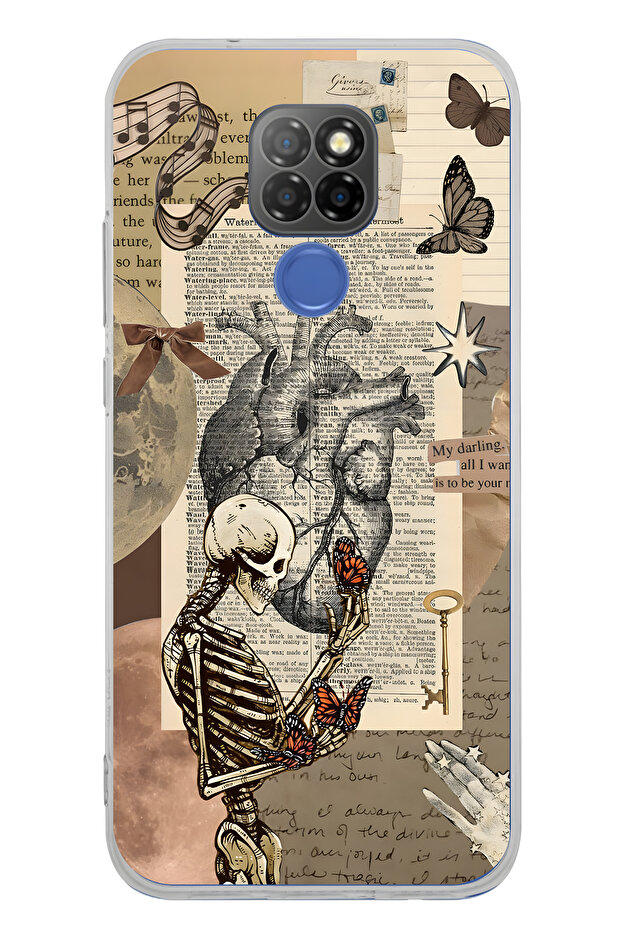 General Mobile Gm 20 Compatible Vintage Skeleton and Butterfly Pattern Transparent Phone Case