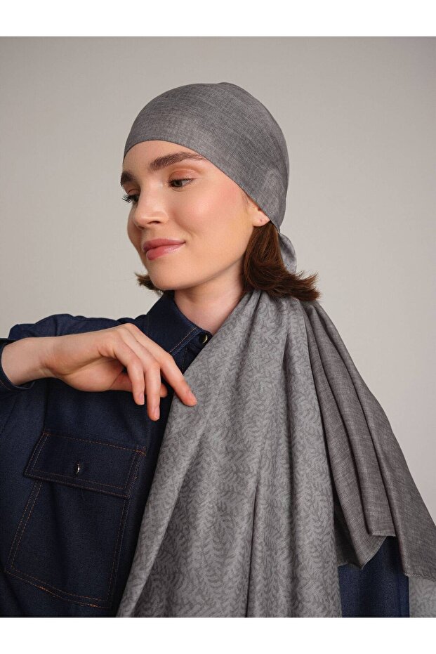 شال منقوش مزدوج الجوانب من بوغي - رمادي حجري - 8