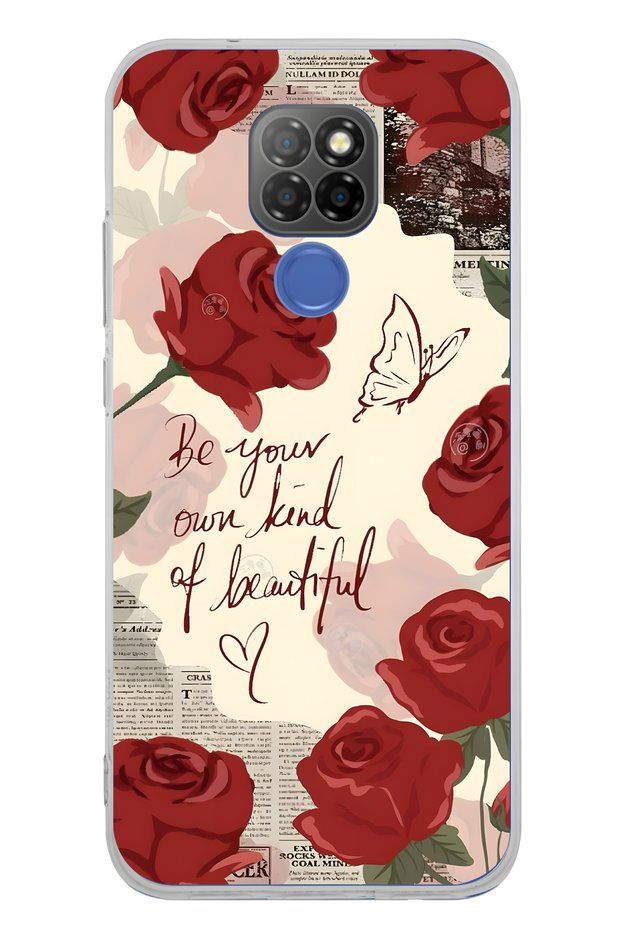 General Mobile Gm 20 Compatible Red Rose Patterned Transparent Phone Case