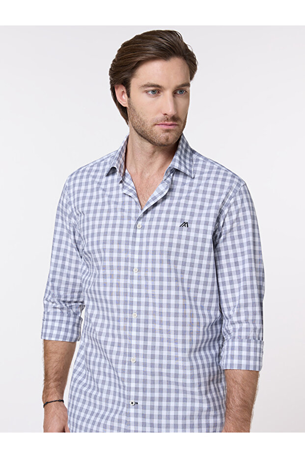 The Mariner White and Navy Poplin Check Shirt Slim Fit