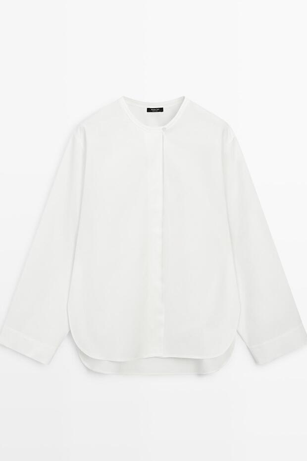 Dökümlü poplin gömlek - 5