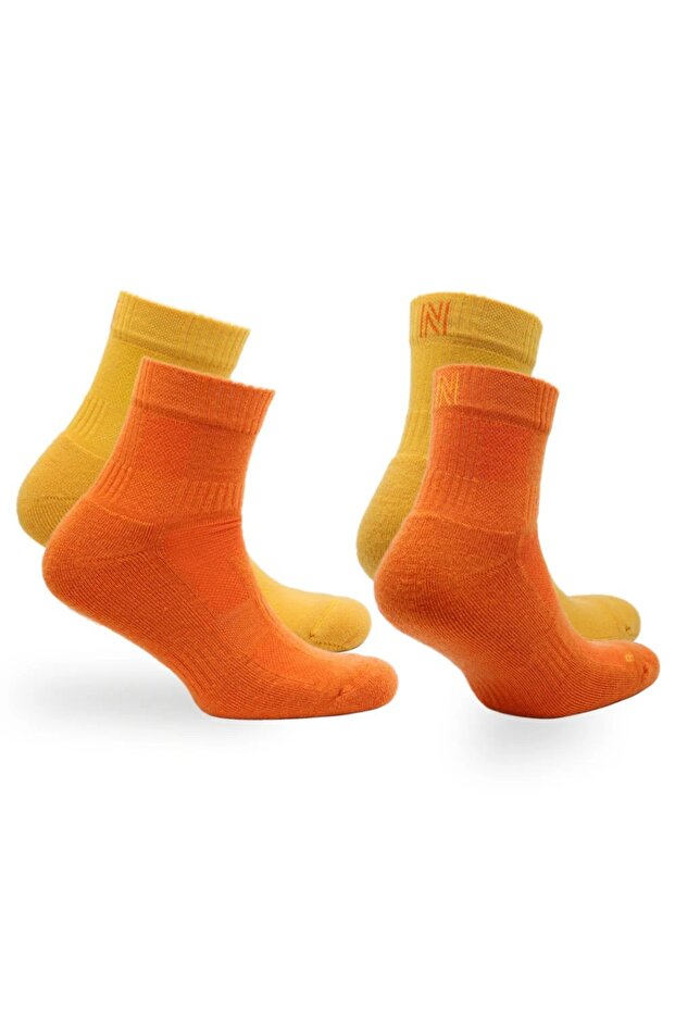 Leonardo Qtr Merino Wool Cushioned Cycling/Hiking Socks 2 Pack Yellow/Orange