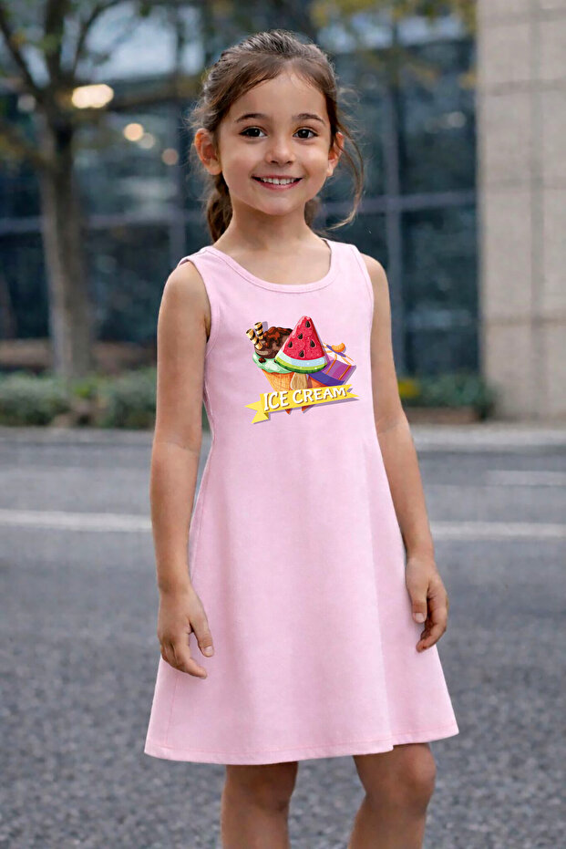 Ice Cream Printed Girls' Summer Dress