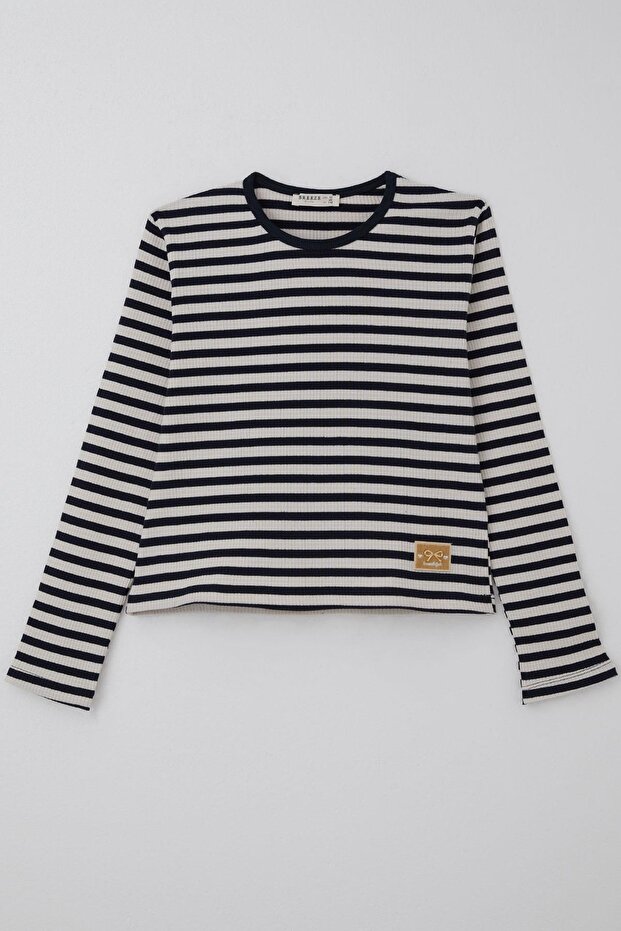 Girl's Long Sleeve T-Shirt with Arma Bow Accessory, Ages 9-14, Navy Blue