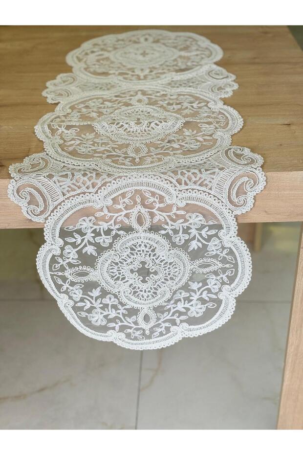 Table Top Table Runner , Tablecloth Table Runner I French Lace Detailed Single Table Runner 41 X 120 cm Alya